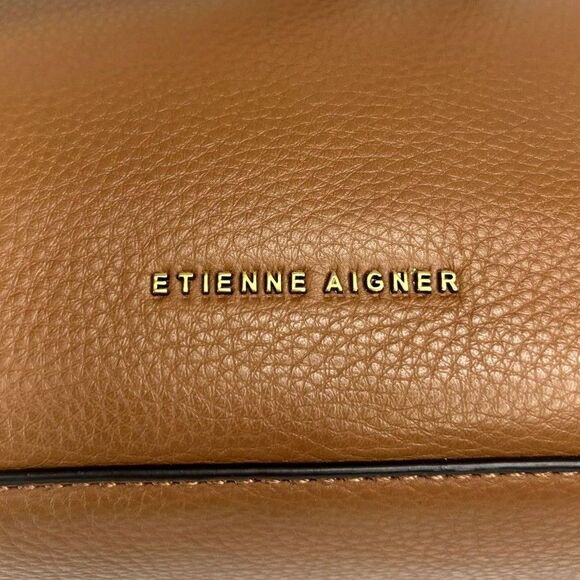Etienne Aigner Colette Pebble Leather Shoulder Bag Toffee Dual Compartment - Picture 3 of 10